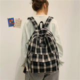 Plaid Canvas Women Backpack School Bags for Girls Travel Backbag