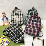Plaid Canvas Women Backpack School Bags for Girls Travel Backbag