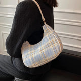 Plaid Canvas Women's Bag Crescent Shoulder Bag