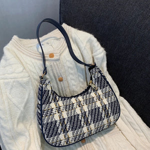 Plaid Canvas Women's Bag Crescent Shoulder Bag