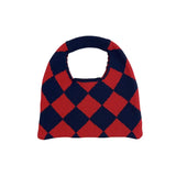 Plaid Knitting Women Shoulder Bag Hollow Out Tote Handbag