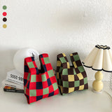 Plaid Knitting Women Shoulder Bag Hollow Out Tote Female Handbag