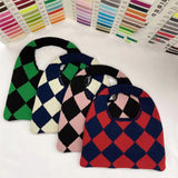 Plaid Knitting Women Shoulder Bag Hollow Out Tote Handbag