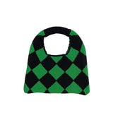Plaid Knitting Women Shoulder Bag Hollow Out Tote Handbag