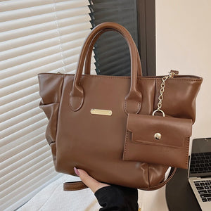 Pleated Tote with Handle High Capacity Shoulder Bag for Women