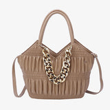 Pleated Tote with Thick Chain Handle High-capacity Shoulder Bag