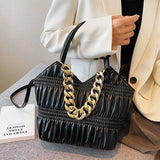 Pleated Tote with Thick Chain Handle High-capacity Shoulder Bag