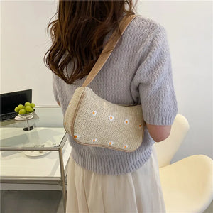 Summer Straw Woven Bag Women's Western Style Lace Flower Woven Bag