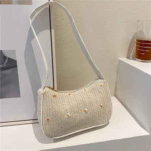 Summer Straw Woven Bag Women's Western Style Lace Flower Woven Bag