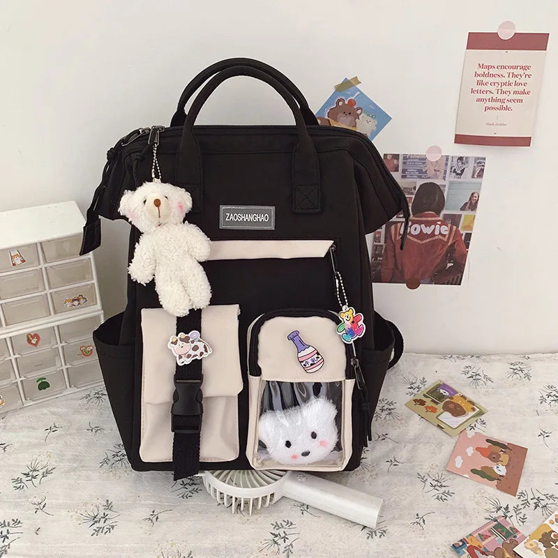 Preppy Purple Backpack Women Waterproof High School Bags