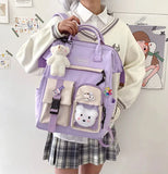 Preppy Purple Backpack Women Waterproof High School Bags