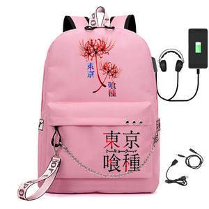 Tokyo Ghoul Bag USB Charging School Bag Ladies Travel Laptop Backpack