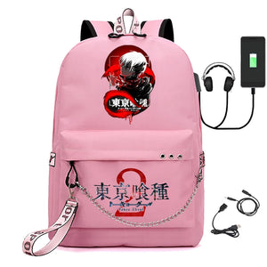 Tokyo Ghoul Bag USB Charging School Bag Ladies Travel Laptop Backpack