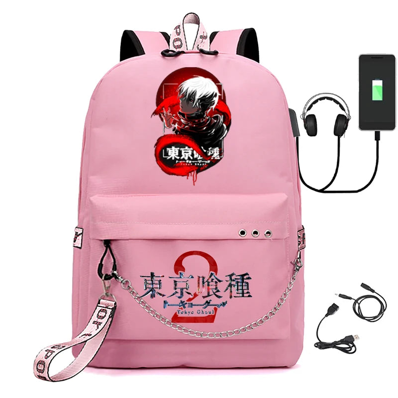 Tokyo Ghoul Bag USB Charging School Bag Ladies Travel Laptop Backpack