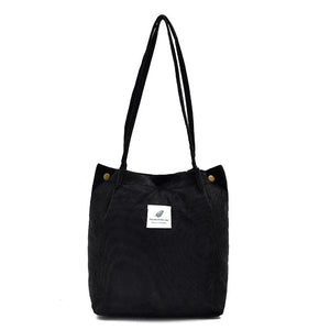Retro Canvas Corduroy Tote Bag for Women Large-Capacity Shopper Shoulder Bag