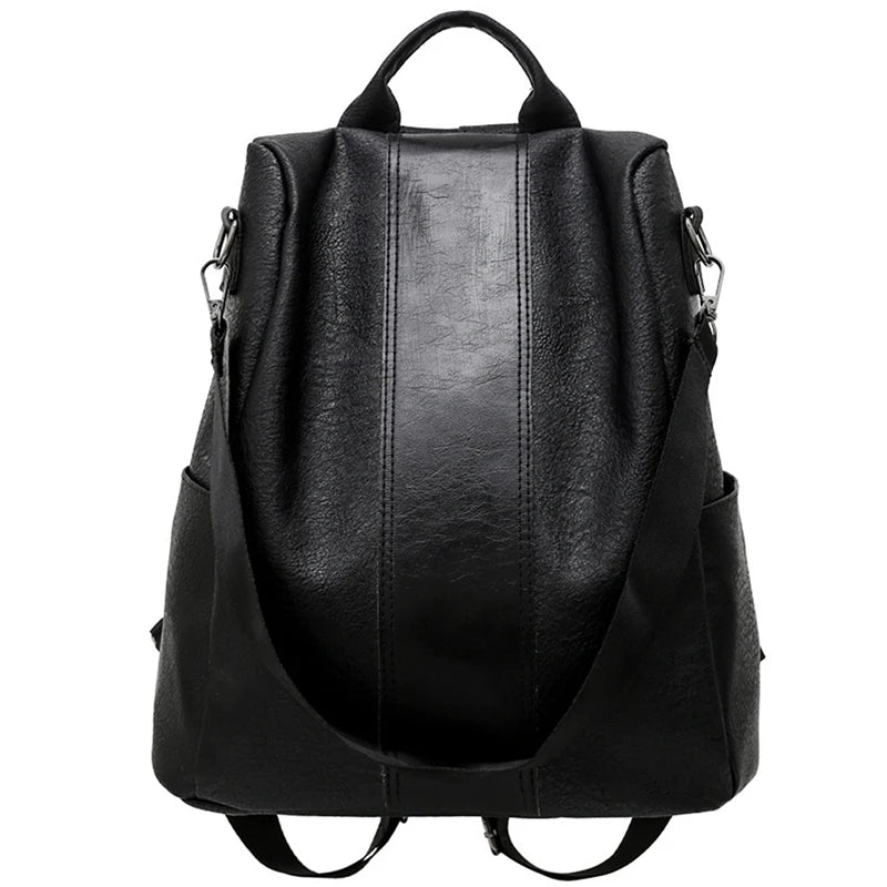 Retro PU Anti-Theft Backpack Waterproof Student Bag