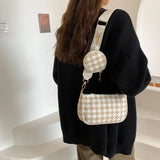 Retro Plaid Printing Shoulder Bags with Mini Round Purse Pendant