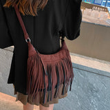 Retro Style Women Cross Body Bag Shoulder Bag Tassel Zipper Large Messenger Bag