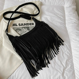 Retro Style Women Cross Body Bag Shoulder Bag Tassel Zipper Large Messenger Bag