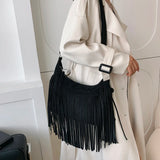 Retro Style Women Cross Body Bag Shoulder Bag Tassel Zipper Large Messenger Bag
