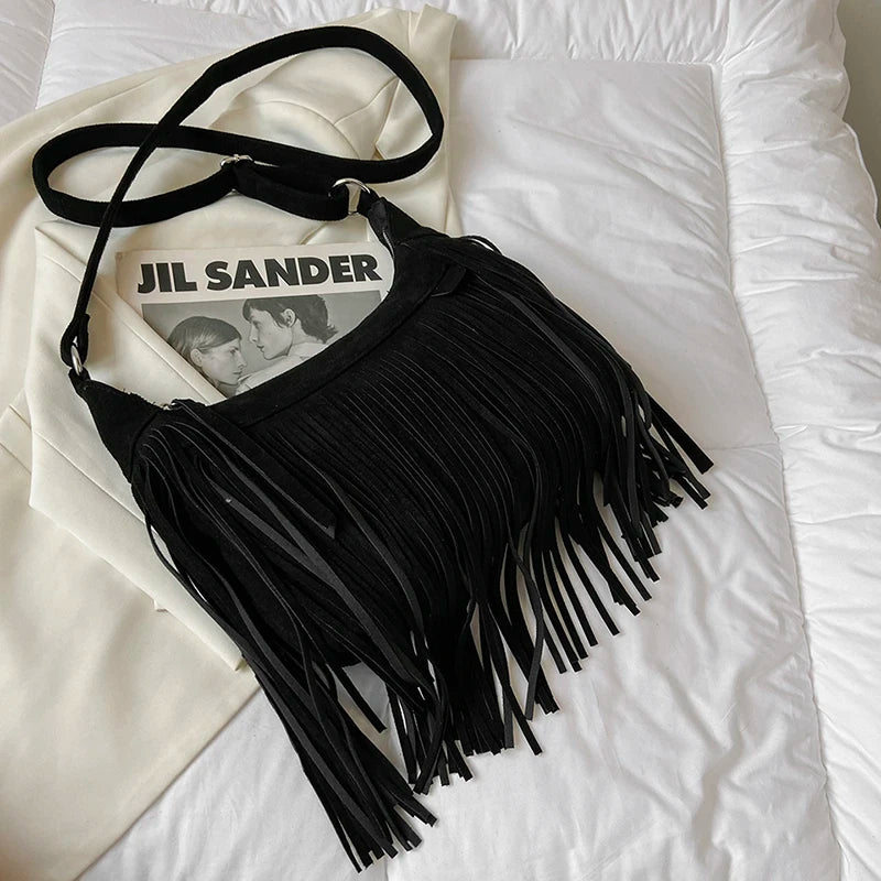 Retro Style Women Cross Body Bag Shoulder Bag Tassel Zipper Large Messenger Bag