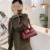 Vintage PU Leather Square Shoulder Bag Red Wine