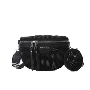 Sequin Rhinestone Shoulder Bag Crossbody Chest Waist Strap Women's Bling Purse