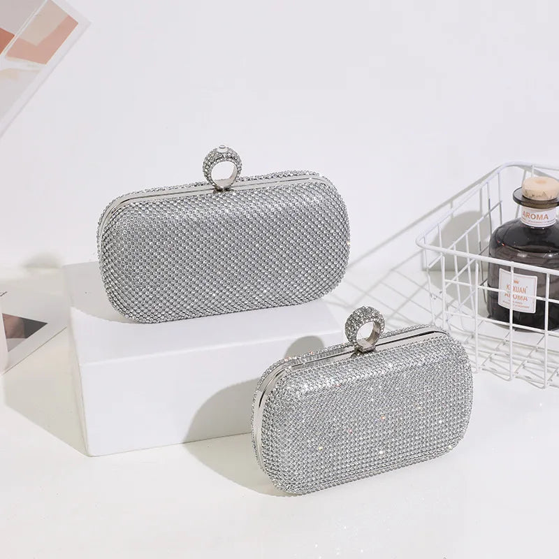Rhinestones Women Clutch Bags Finger Rings Evening Bags Vintage Wedding Bridal