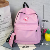 Flamingo Print Canvas School Backpack for Girls