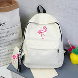 Flamingo Print Canvas School Backpack for Girls