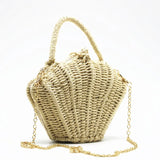 Shell-Shaped Rattan Woven Messenger Bag
