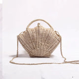 Shell-Shaped Rattan Woven Messenger Bag