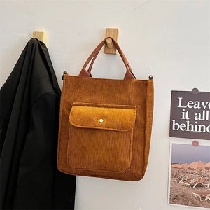Corduroy Shopper Bag for Women Handbag Autumn Winter Canvas Shoulder Tote Bag