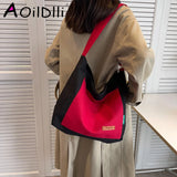 Canvas Tote Bag Women Shopper Shoulder Bag Solid Large Capacity Crossbody Bags