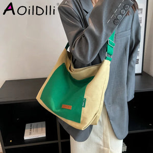 Canvas Tote Bag Women Shopper Shoulder Bag Solid Large Capacity Crossbody Bags