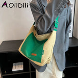 Canvas Tote Bag Women Shopper Shoulder Bag Solid Large Capacity Crossbody Bags
