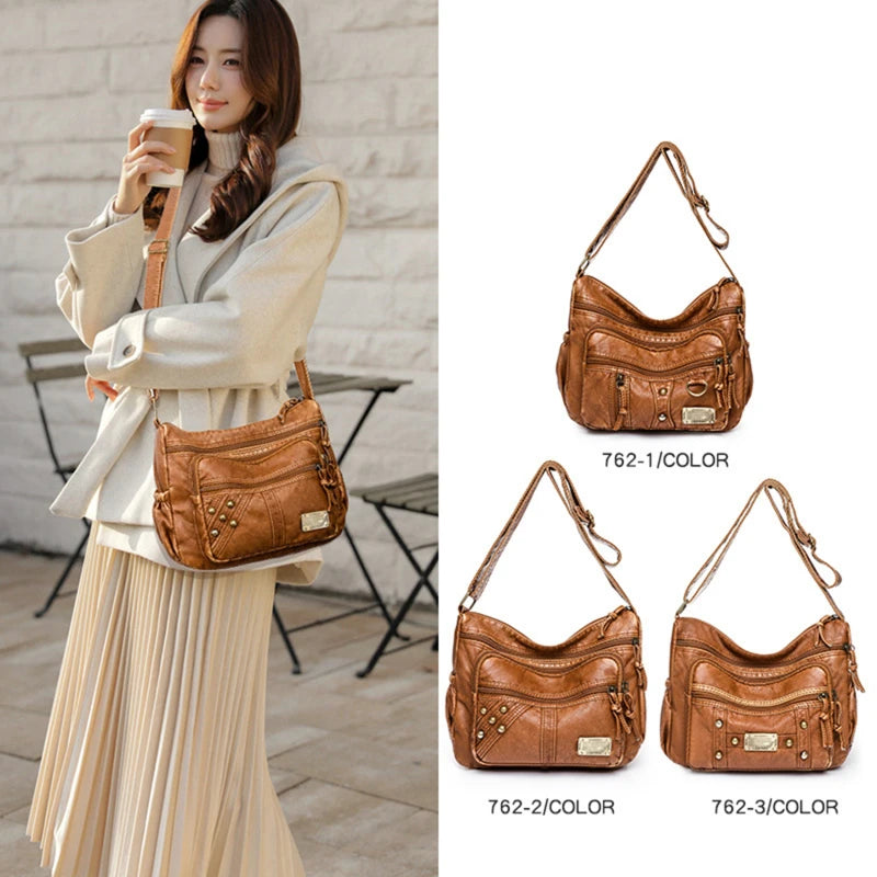 Vintage Crossbody Bags Female Bag Brown Soft Shopper Bag