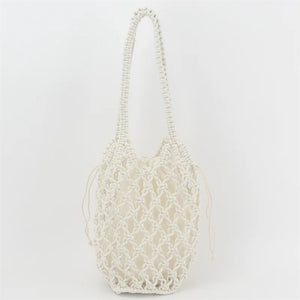 Retro Beach Bucket Handbag Hollow Cotton Thread Net Pocket