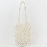 Retro Beach Bucket Handbag Hollow Cotton Thread Net Pocket