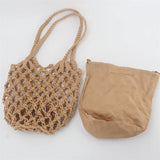 Retro Beach Bucket Handbag Hollow Cotton Thread Net Pocket