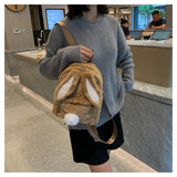 Silkworm Girl Plush Backpack Rabbit Ear Funny Big Capacity