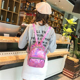 Silver Pink Laser Backpack PU Leather Multifunction Women Girls Bag