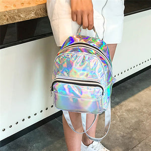 Silver Pink Laser Backpack Small Size for Teenage Girls
