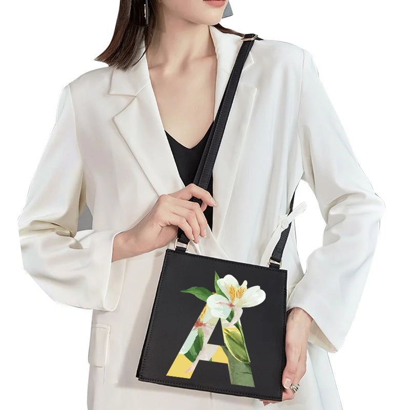 Square Bag Initial Name Letter Pattern Printing Commuter Bag Woman Bag Shoulder