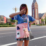 Japanese Literary Shoulder Bag Canvas Bear Print Handbag