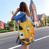 Japanese Literary Shoulder Bag Canvas Bear Print Handbag