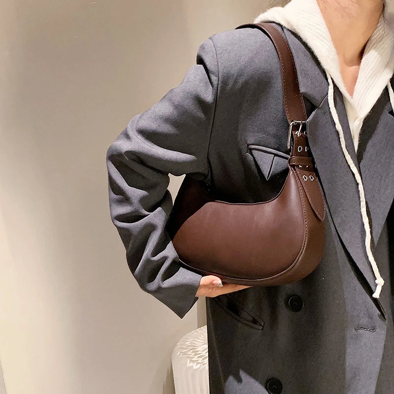 Small Armpit Shoulder Bag Solid Retro Women Hobos Handbag