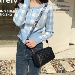Lingge Embroidery Women Messenger Bag Camera Crossbody