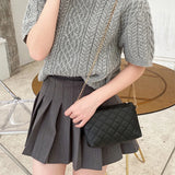Small Messenger Bag Women Lingge Embroidery Handbag Chain Shoulder Crossbody