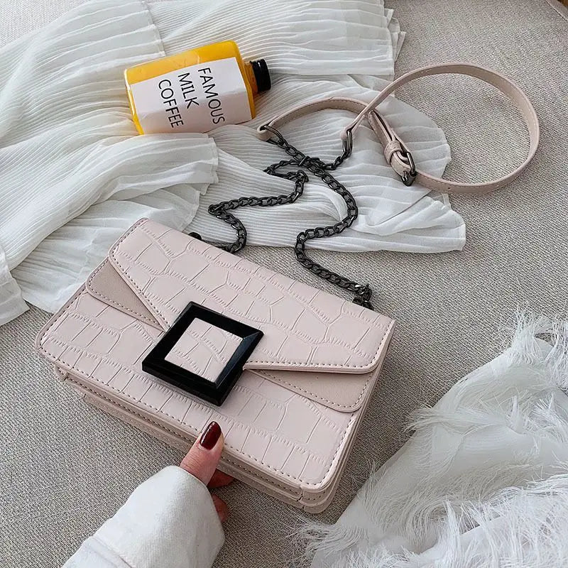 Stone Pattern PU Leather Crossbody Bag Chain Handbag for Women